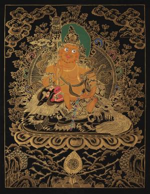 Gold Painted Namtose Thangka Painting | Original Hand-Painted Deity Of Wealth